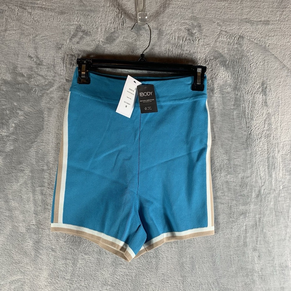 Cotton On Body Women's Short M Summer Knit Bike Blue Stripe Tan Trim NWT‎